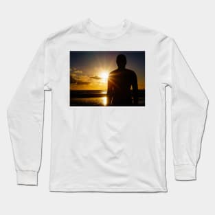 Iron Man at Sunset, Crosby Beach Long Sleeve T-Shirt